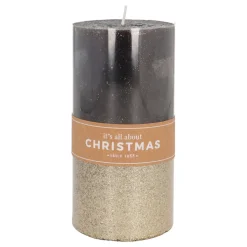 Stumpenkerze, Schwarz Mit Goldenem Glitzer, Paraffin, 15 Cm