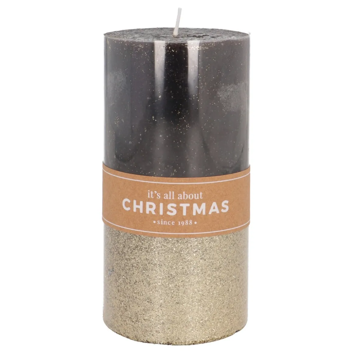 Stumpenkerze, Schwarz Mit Goldenem Glitzer, Paraffin, 15 Cm