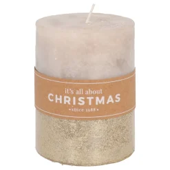 Stumpenkerze, Taupe Mit Goldenem Glitzer, Paraffin, 10 Cm