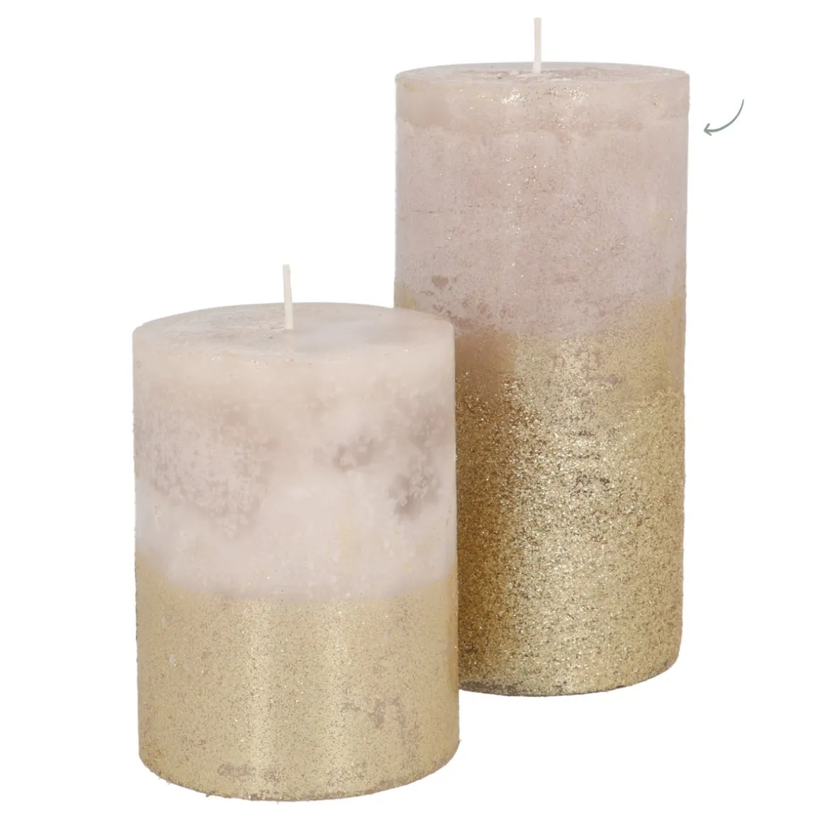 Stumpenkerze, Taupe Mit Goldenem Glitzer, Paraffin, 15 Cm