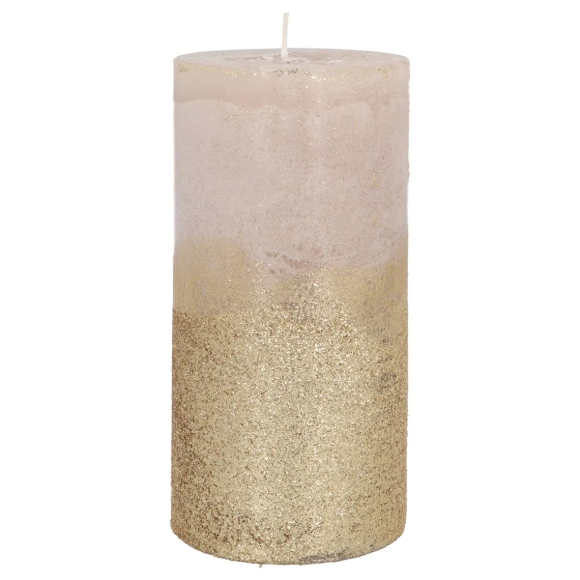 Stumpenkerze, Taupe Mit Goldenem Glitzer, Paraffin, 15 Cm