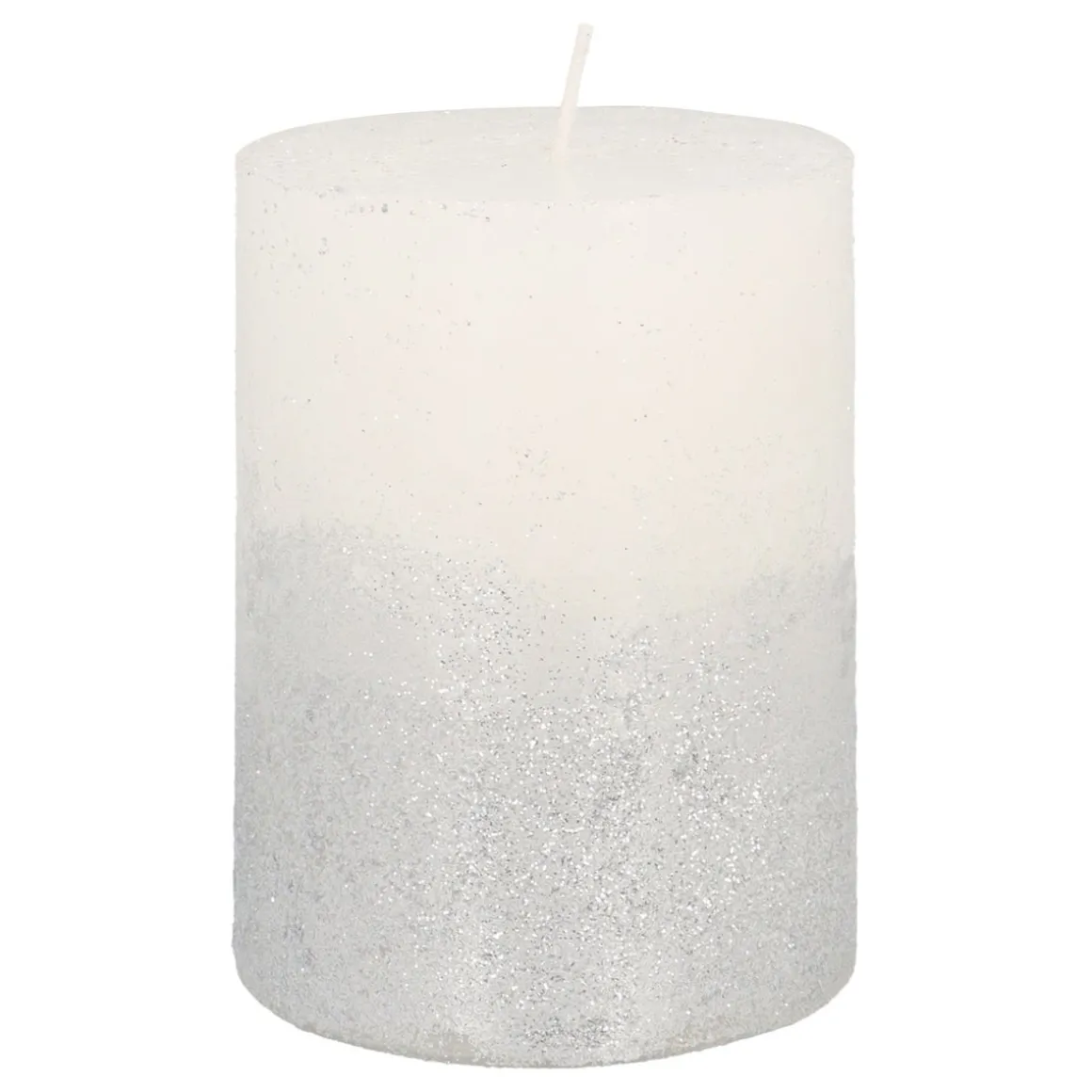 Stumpenkerze, Weiß Mit Silbernem Glitzer, Paraffin, 10 Cm