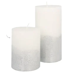 Stumpenkerze, Weiß Mit Silbernem Glitzer, Paraffin, 10 Cm