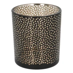 Teelichthalter Lochmuster Schwarz, Glas, 8 Cm