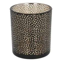 Teelichthalter Lochmuster Schwarz, Glas, 8 Cm