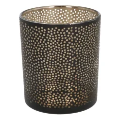 Teelichthalter Lochmuster Schwarz, Glas, 10 Cm