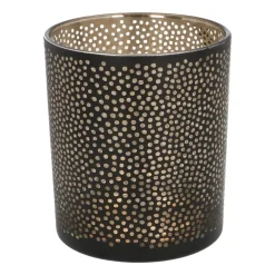 Teelichthalter Lochmuster Schwarz, Glas, 10 Cm