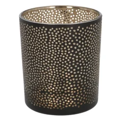 Teelichthalter Lochmuster Schwarz, Glas, 10 Cm