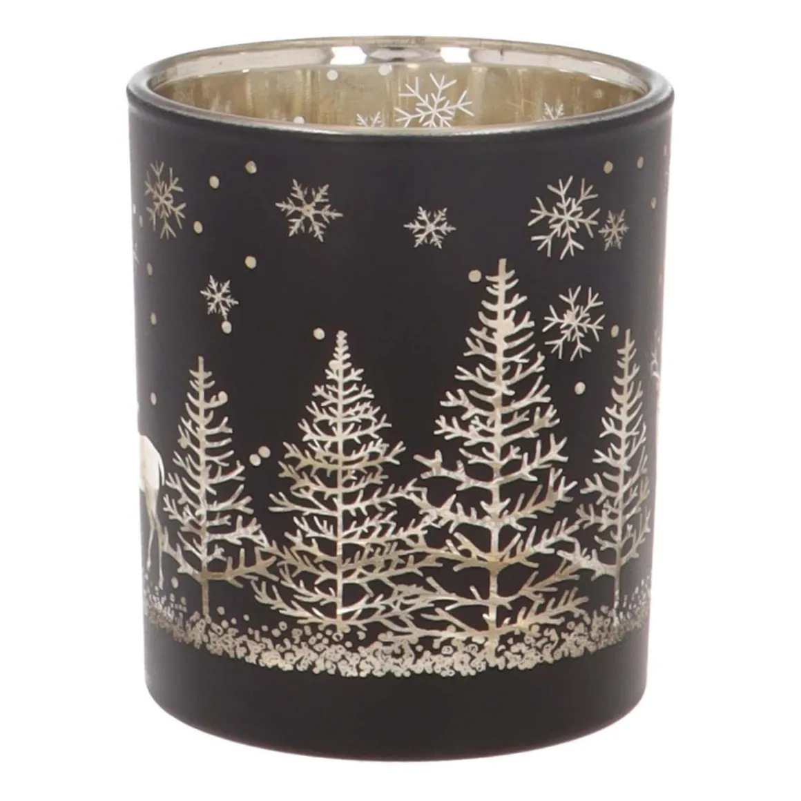 Teelichthalter Rentier Im Wald, Schwarz, Glas, 8 Cm