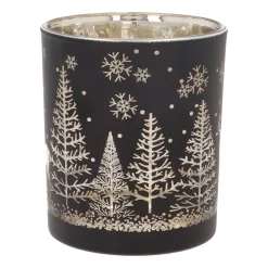 Teelichthalter Rentier Im Wald, Schwarz, Glas, 10 Cm