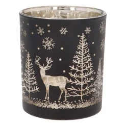 Teelichthalter Rentier Im Wald, Schwarz, Glas, 10 Cm