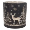 Teelichthalter Rentier Im Wald, Schwarz, Glas, 15 Cm