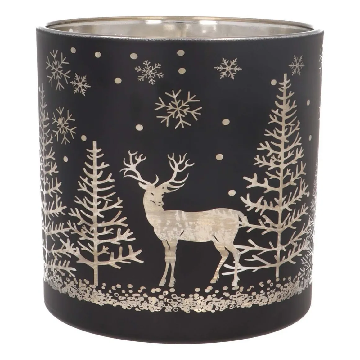 Teelichthalter Rentier Im Wald, Schwarz, Glas, 15 Cm