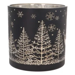 Teelichthalter Rentier Im Wald, Schwarz, Glas, 15 Cm