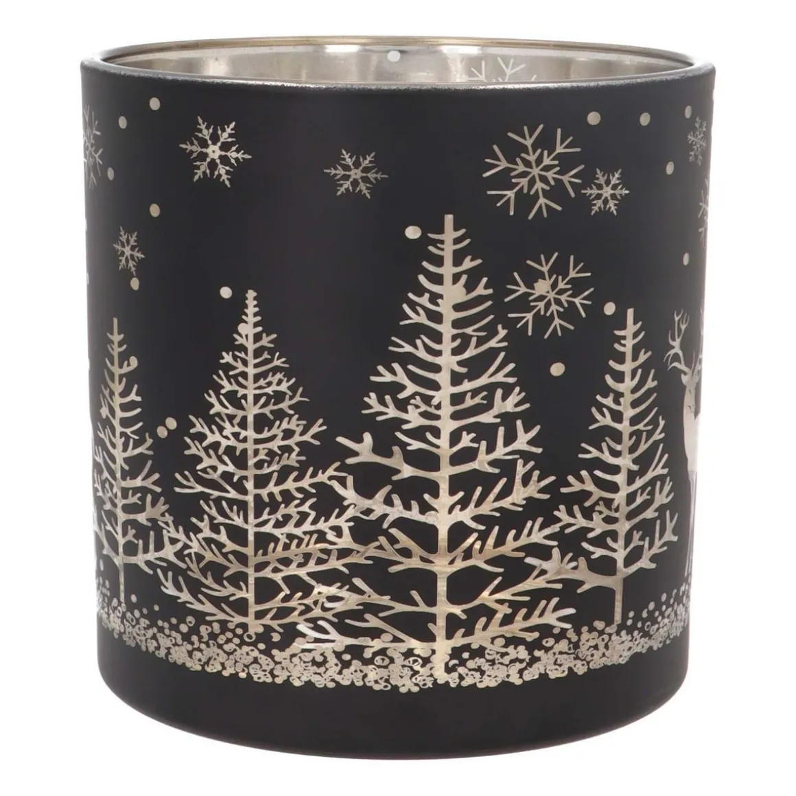 Teelichthalter Rentier Im Wald, Schwarz, Glas, 15 Cm