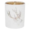 Teelichthalter Rentierkopf, Weiß, Glas, 8 Cm