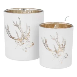 Teelichthalter Rentierkopf, Weiß, Glas, 8 Cm