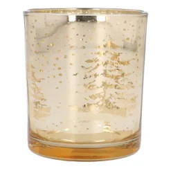 Teelichthalter Tannenbäume, Gold, Glas, 10 Cm
