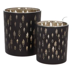 Teelichthalter Tannenbäume, Schwarz, Glas, 8 Cm