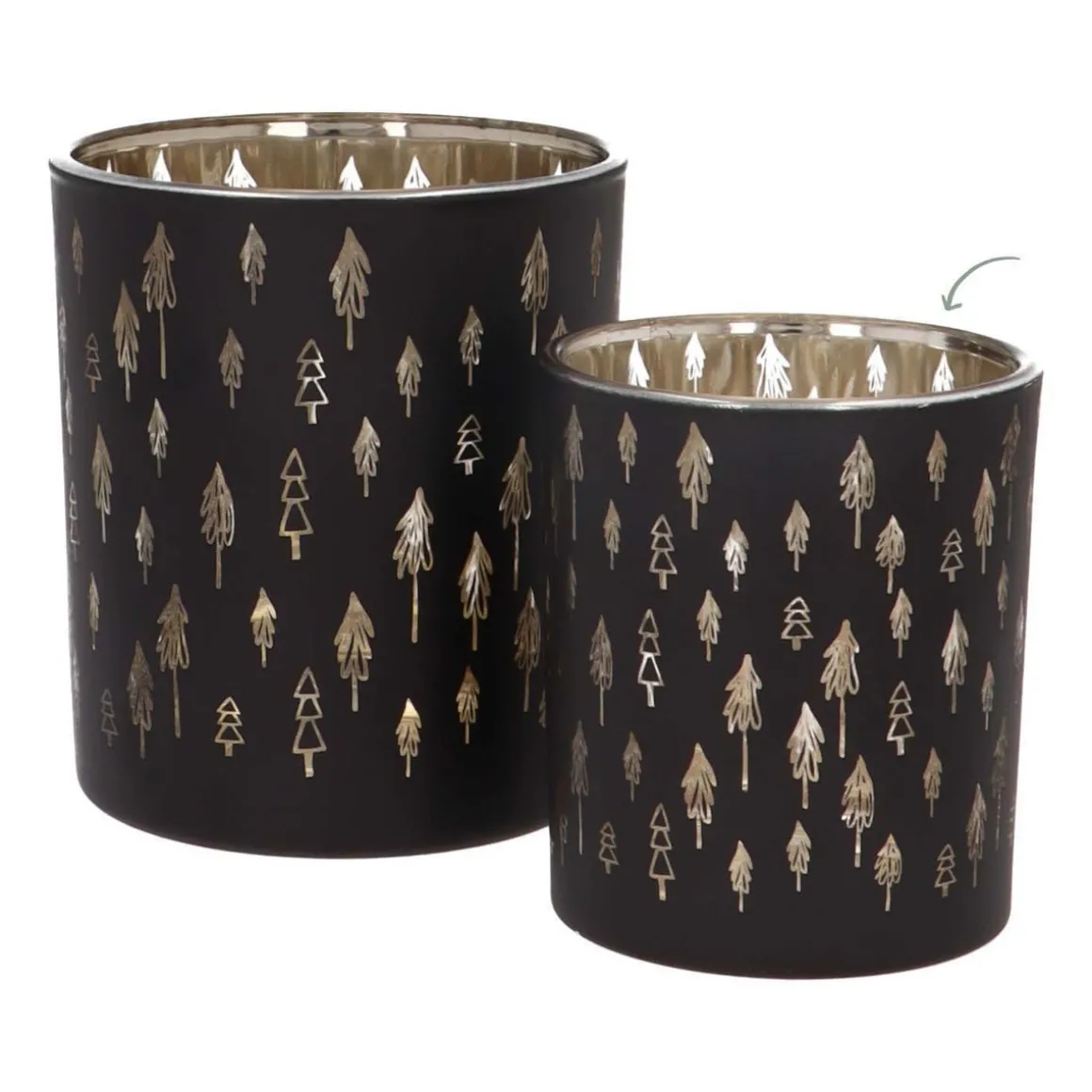 Teelichthalter Tannenbäume, Schwarz, Glas, 8 Cm