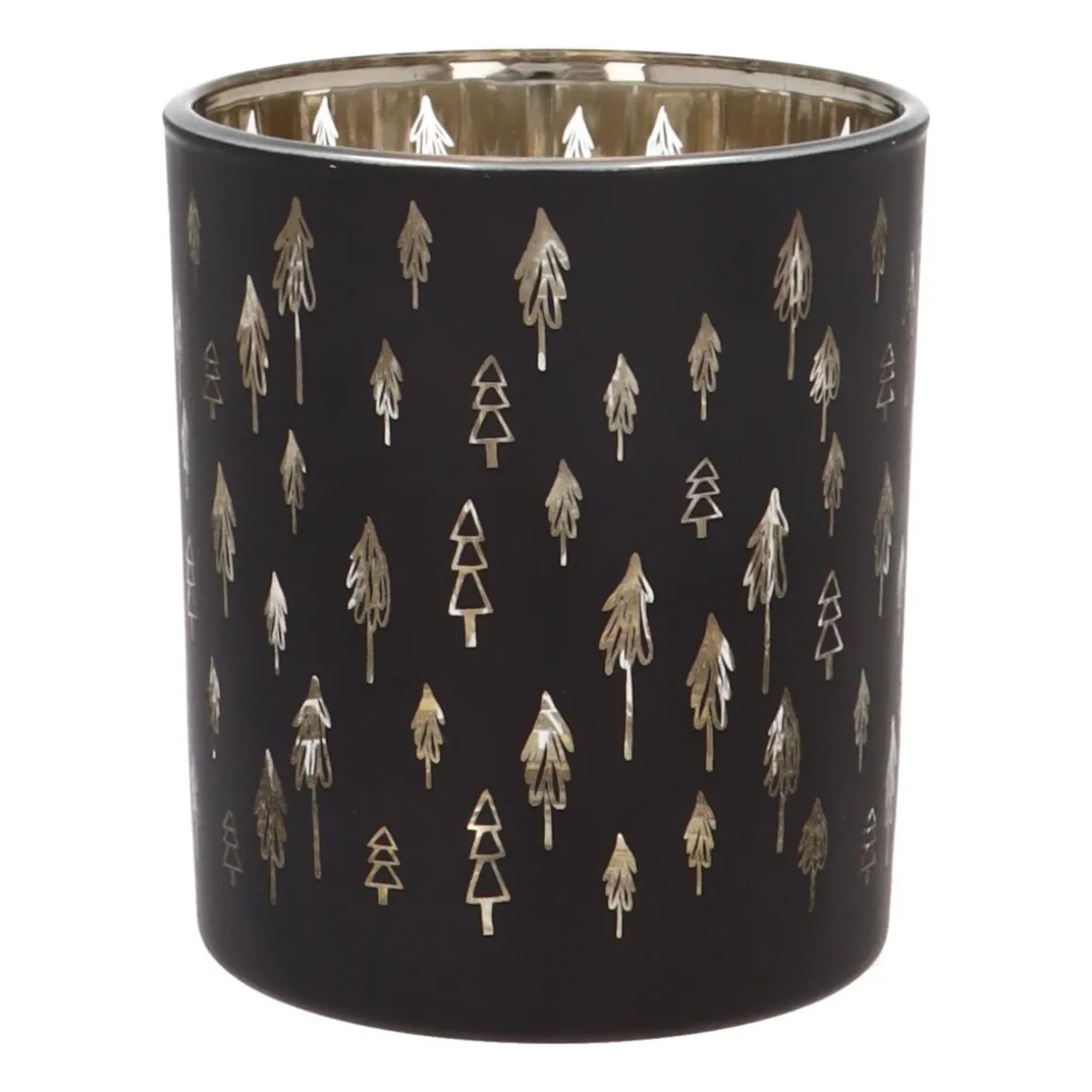 Teelichthalter Tannenbäume, Schwarz, Glas, 10 Cm