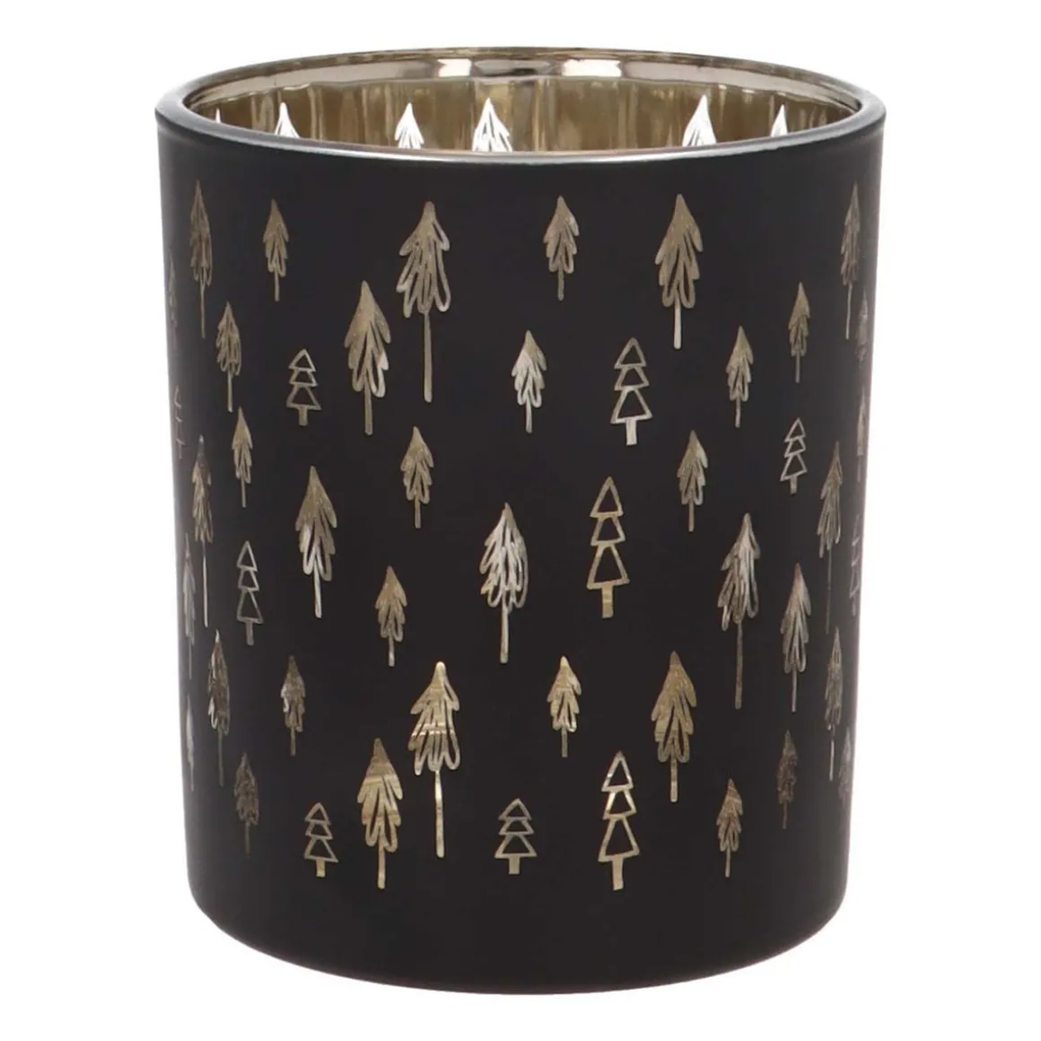 Teelichthalter Tannenbäume, Schwarz, Glas, 10 Cm