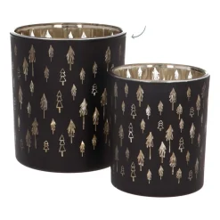 Teelichthalter Tannenbäume, Schwarz, Glas, 10 Cm