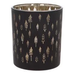Teelichthalter Tannenbäume, Schwarz, Glas, 10 Cm