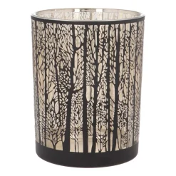 Teelichthalter Wald, Schwarz, Glas, 12,5 Cm