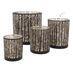 Teelichthalter Wald, Schwarz, Glas, 12,5 Cm