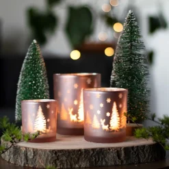 Teelichthalter Weihnachten Rosa, Glas, 10 Cm