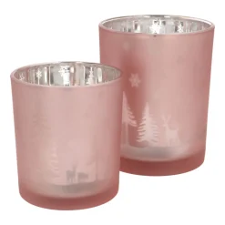Teelichthalter Weihnachten Rosa, Glas, 10 Cm
