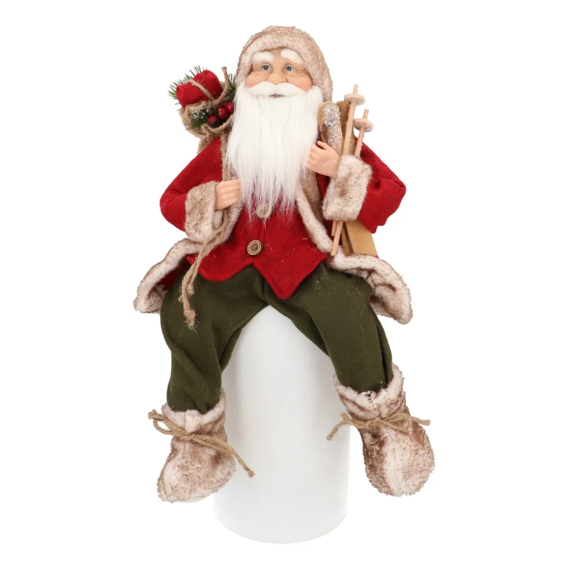 Traditionelle Weihnachtsmann-Figur, Sitzend, Bordeaux-grün-weiß, 45 Cm