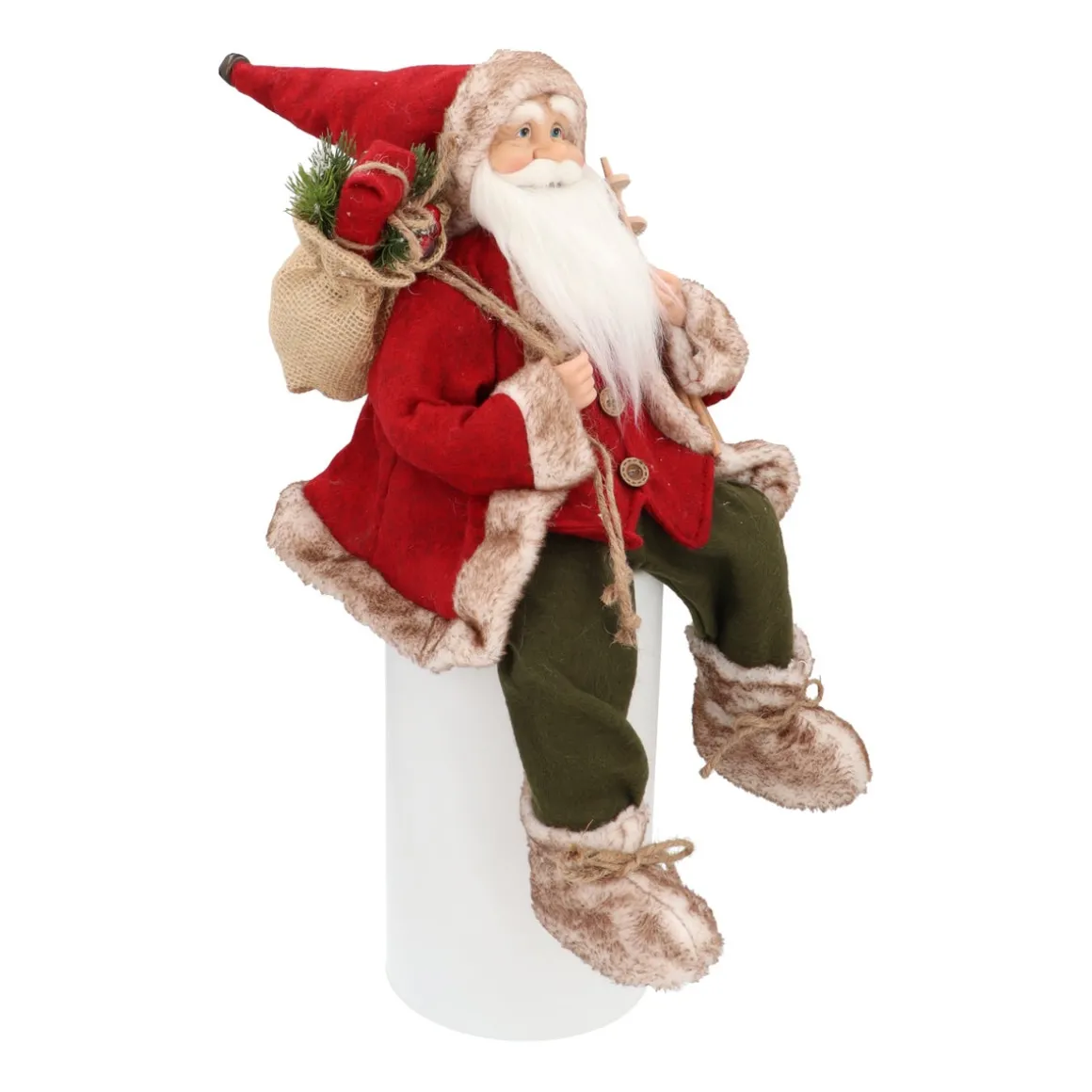 Traditionelle Weihnachtsmann-Figur, Sitzend, Bordeaux-grün-weiß, 45 Cm