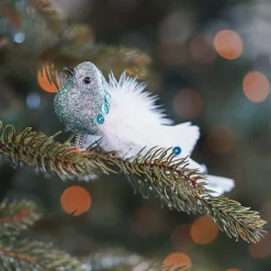 Vogel Mit Clip Und Feder, Cottage Green-weiß, Kunststoff, 15 Cm