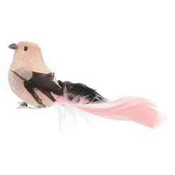 Vogel Mit Clip Und Feder, Rosa, Kunststoff, 15 Cm