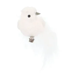 Vogel Mit Clip Und Feder, Weiß, Kunststoff, 16 Cm