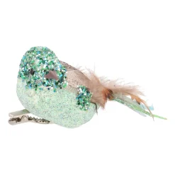 Vogel Mit Clip Und Feder, Petrol, Kunststoff, 16 Cm