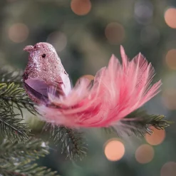 Vogel Mit Clip Und Feder, Rosa, Kunststoff, 18 Cm