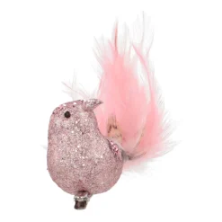Vogel Mit Clip Und Feder, Rosa, Kunststoff, 18 Cm