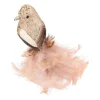 Vogel Mit Clip Und Feder, Hellgold, Kunststoff, 18 Cm