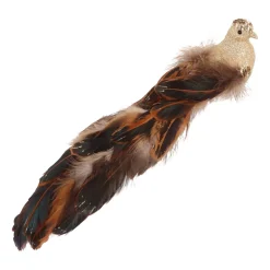 Vogel Mit Clip Und Großer Feder, Hellgold, Kunststoff, 30 Cm