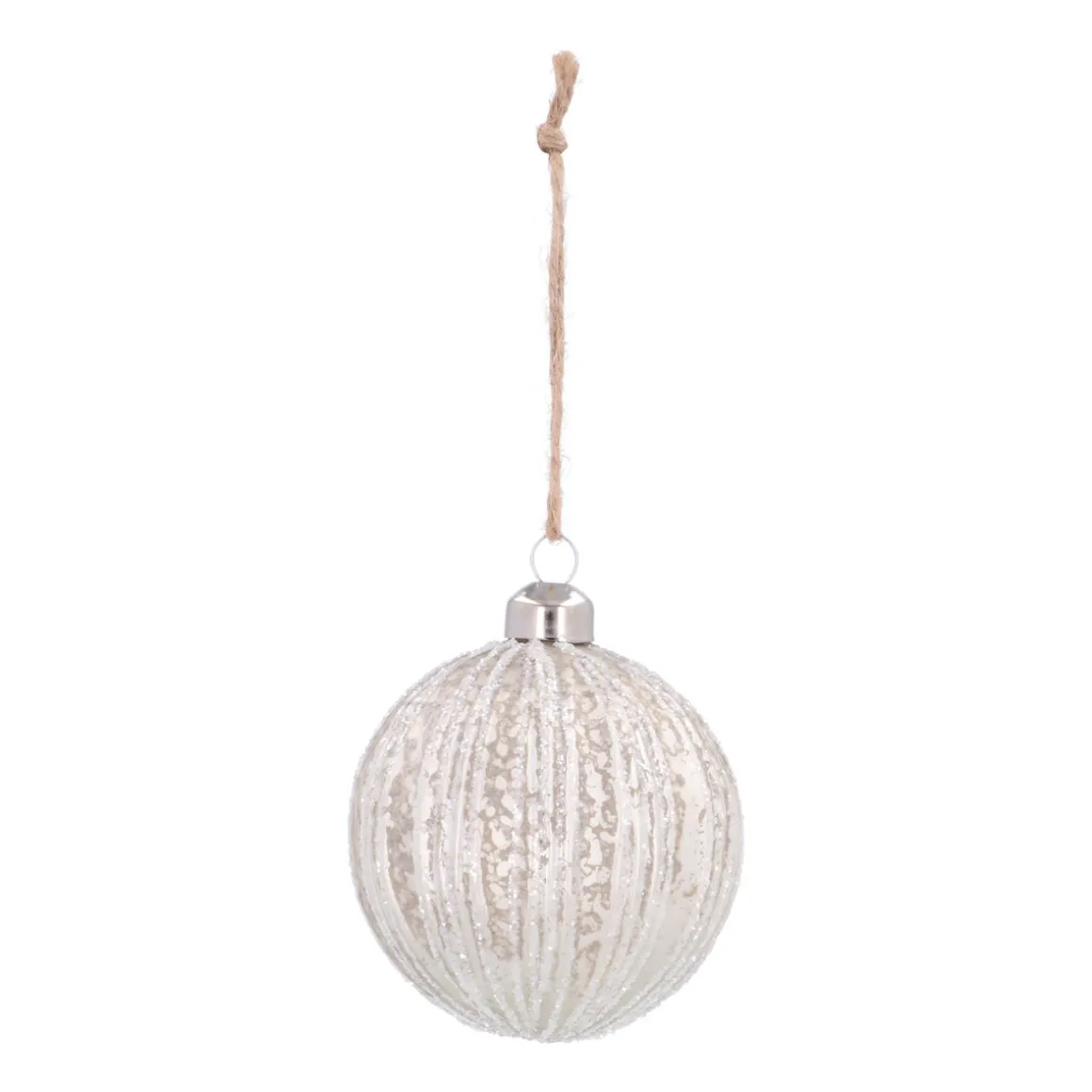 Weiße Craquelé-Vintage Weihnachtskugel Mit Glitzerstreifen