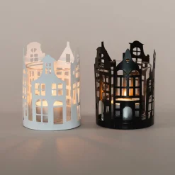 Weißer Teelichthalter Mit Grachtenhäusern