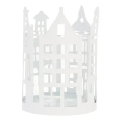 Weißer Teelichthalter Mit Grachtenhäusern