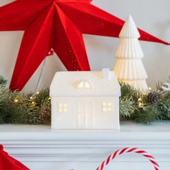 Weißes Porzellan-Häuschen Mit LED-Licht