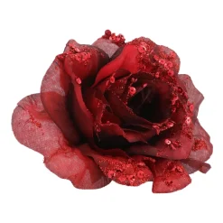 Weihnachtsbaum Rose Mit Clip, Bordeaux, Kunststoff, 15 Cm