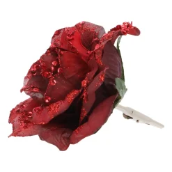 Weihnachtsbaum Rose Mit Clip, Bordeaux, Kunststoff, 15 Cm