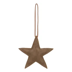Weihnachtsbaumanhänger Stern, Braun, Leder, 12 Cm