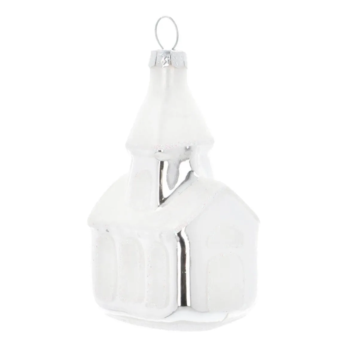 Weihnachtskirche Mit Schneebedecktem Dach, Silber, Glas, 8 Cm